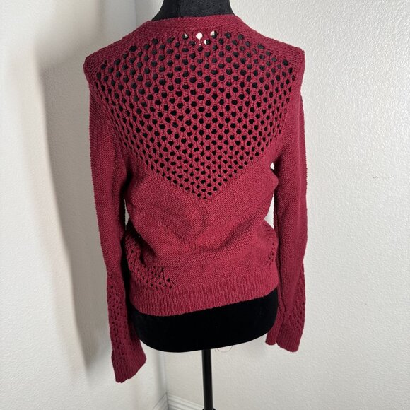 Lucky Brand XS Burgundy Cotton & Linen Open Front Crochet Cardigan Sweater‎ - Picture 1 of 5
